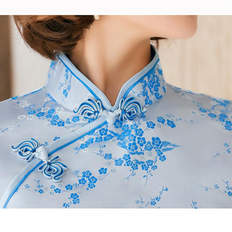 Women Retro Printed Cheongsam Sexy Elegant Formal Dress Traditional Qipao Banquet Party