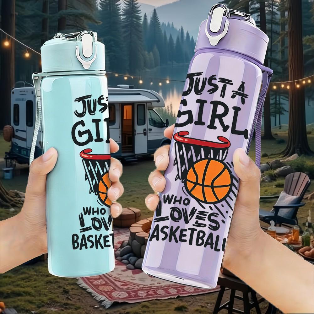 1PC Just A Girl Basketball Sport Quote Print 750ml Color Plastic Sports Water Bottle Leakproof Flip Straw Lid Suitable for Sports Office Home Use