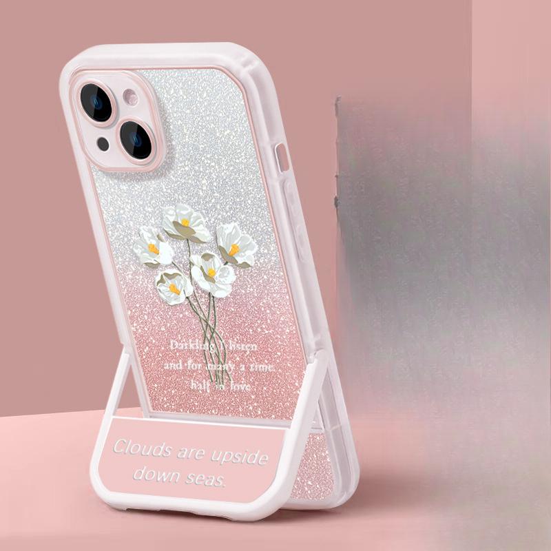 Applicable To Apple 14promax Mobile Phone Case 13/12 A Bouquet of White Flowers Creative Xs/xr Invisible Bracket Transparent Anti-fall