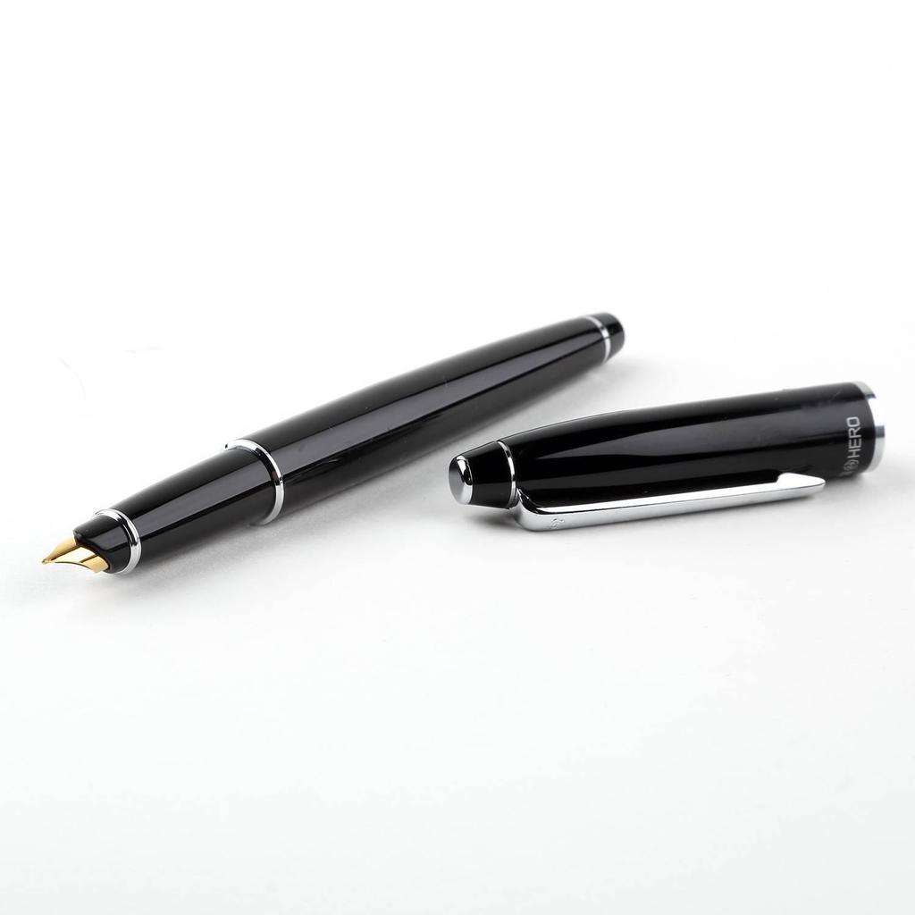 Hero 372-2 Yellow Fountain Pen with Gold Iridium Nib, Gift Boxed for Student and Office Use, Engravable Steel Body.