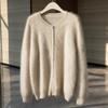 Women's Flocked 100% Cashmere Sweater: Stylish Round Neck Knit Cardigan for Autumn/Winter