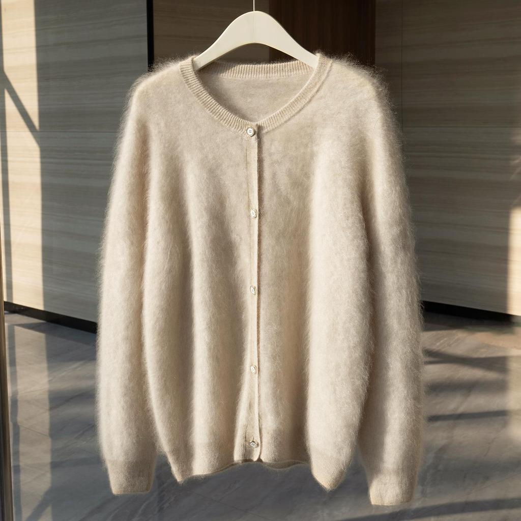 Women's Flocked 100% Cashmere Sweater: Stylish Round Neck Knit Cardigan for Autumn/Winter