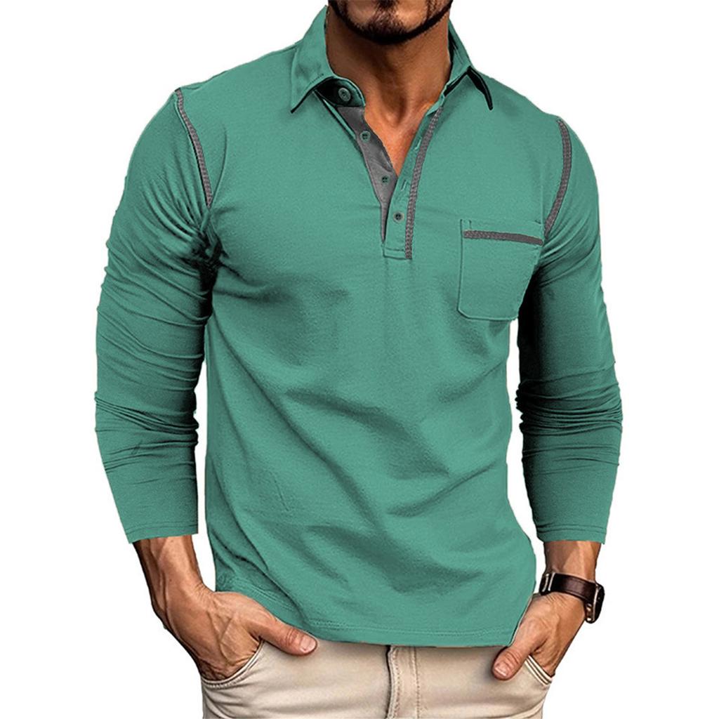 Men's Solid Color Button Lapel Long Sleeve Top Men's Casual Fashion Long Sleeve Top