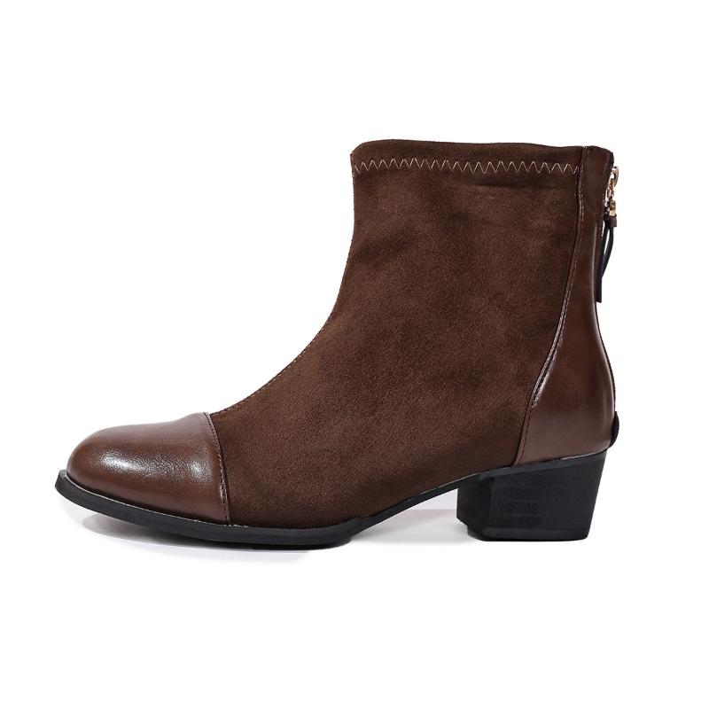European and American Fashion British Style Short Top Autumn New Large-sized Round Toe Back Zipper Thick Heel Fashion Boots