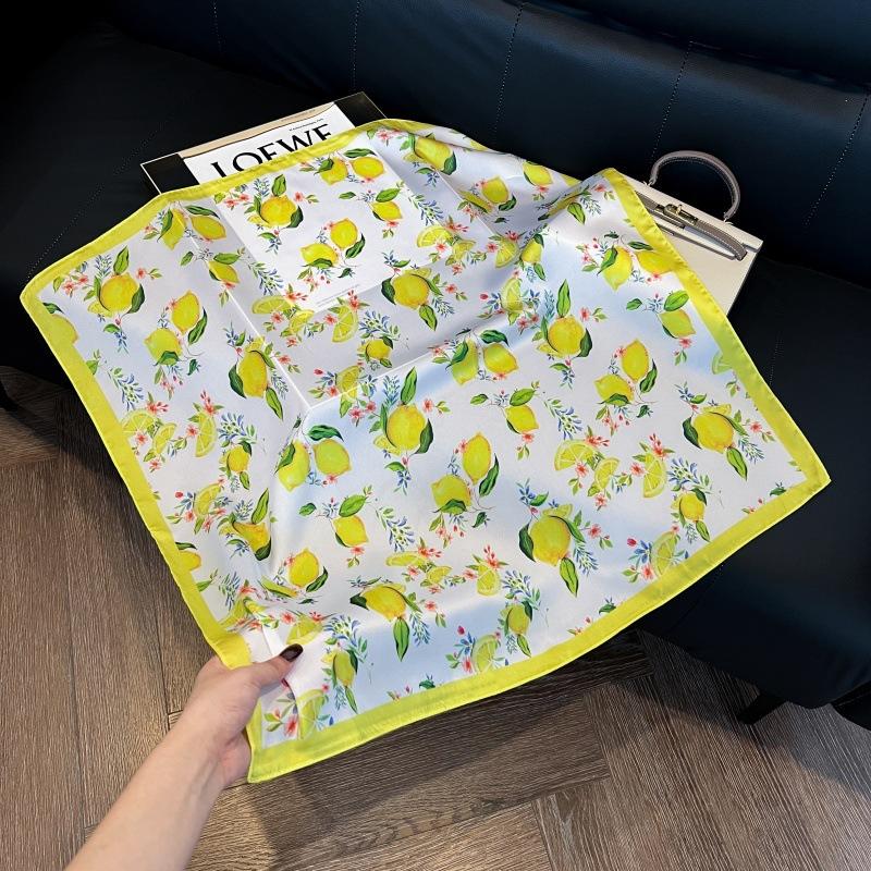 Silk scarf women's spring and autumn decoration versatile ins simple style striped square scarf streamer simulation silk fashion scarf scarf scarf