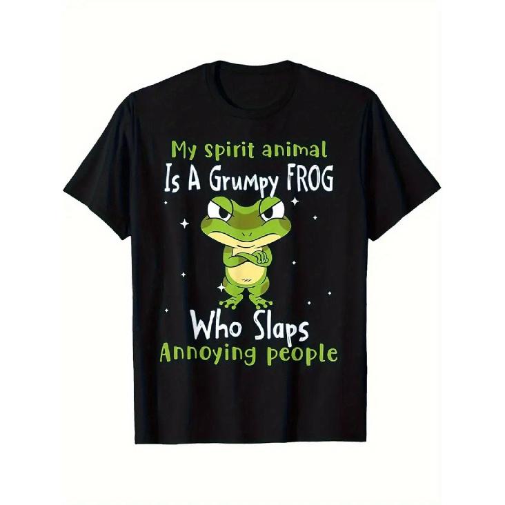 Men'S Funny Frog Graphic T-Shirt - "My Spirit Animal is a Grumpy Frog" Design, Soft Fabric, Casual Short Sleeve Crew Neck Tee for Frog Lovers,