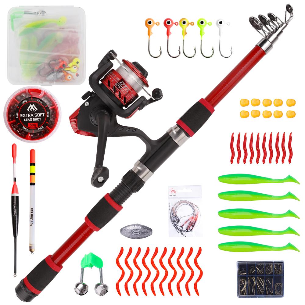 

FTK 1.8m Fishing Pole Set Full Kits With Telescopic Fishing Rod And Spinning Reel Baits Hooks Travel Pole Set 1.8M