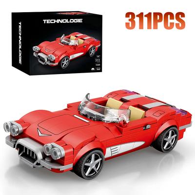 311KS Červený Roadster Auto Stavebnice Kreativní Město Vozidlo DIY Model Auta Kostky Stolní Dekorace Hračky Pro Děti Sváteční Dárky