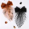 Presilha de Cabelo Vintage com Laço Grande de Tule e Caudas Longas Estampa de Teia de Aranha Acessório de Cabelo com Tema de Terror para Festa de Halloween Fantasia
