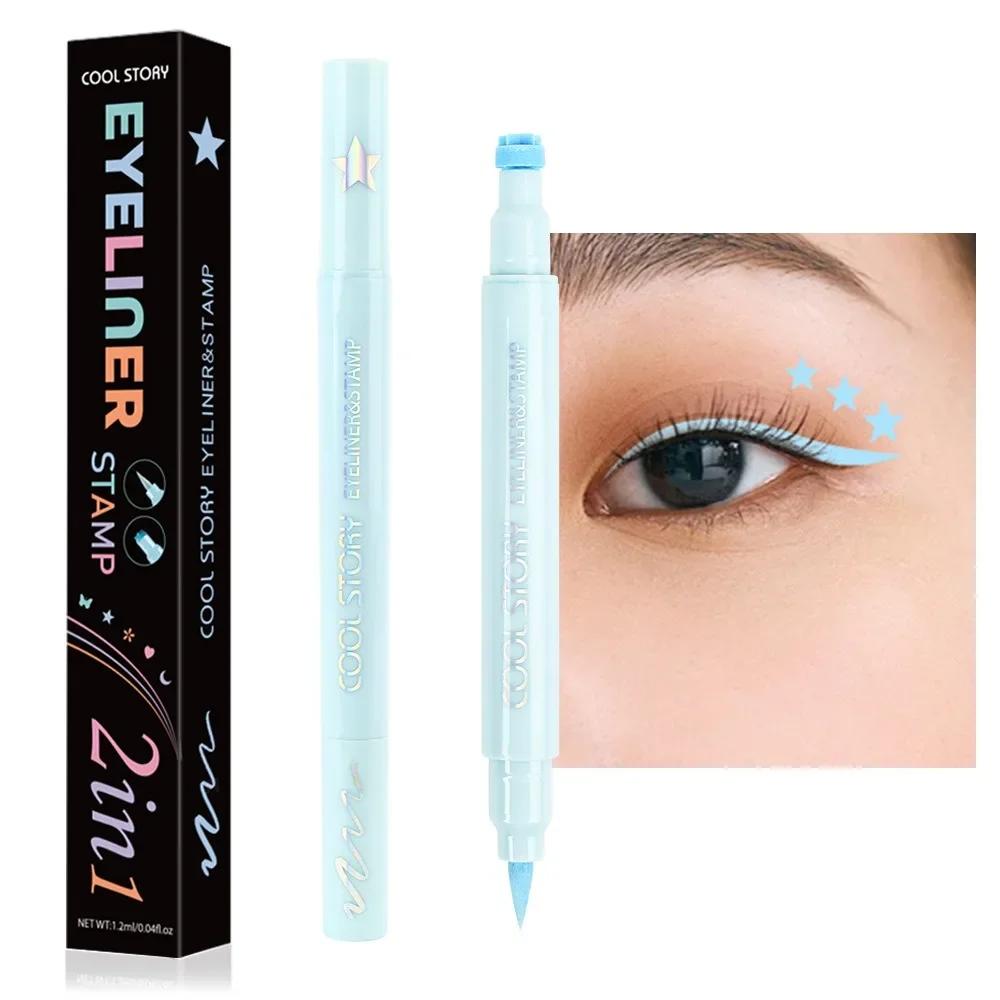 

5Pc/Set Love Flowers Eyeliner Stamp Pen Colorful Pink Blue Liquid Eyeliner Double-ended Seal Eye Liner Pencil Fast Drying Makeup