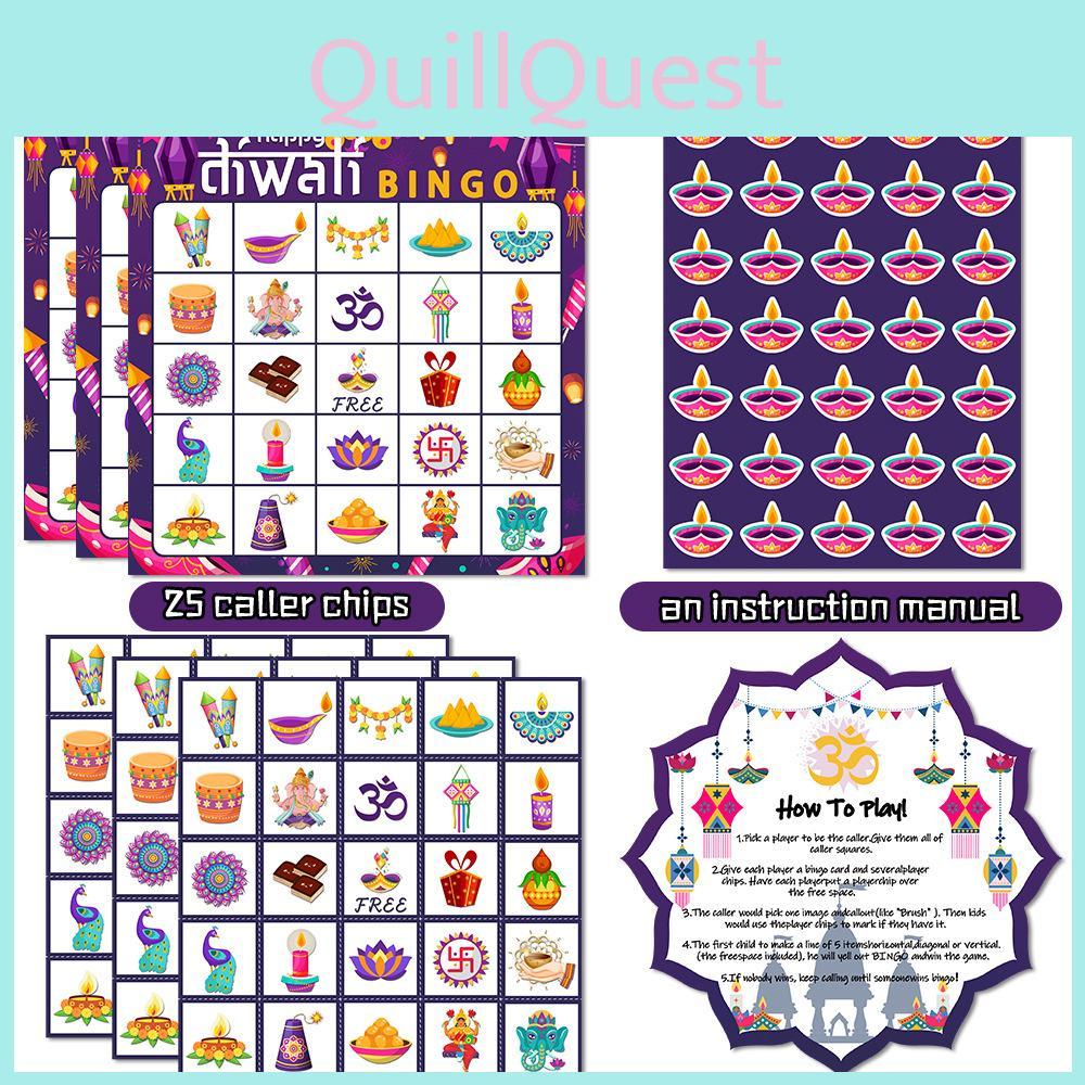 India In Diwali Festival Bingo Card Game Set With Stickers Call Supplies Cards