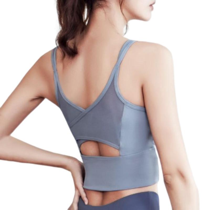 Slim Yoga Fitness Underwear For Women Mesh Patchwork Soft Breathable Shockproof Padded Bra U Back Hollow Out Sports Tops