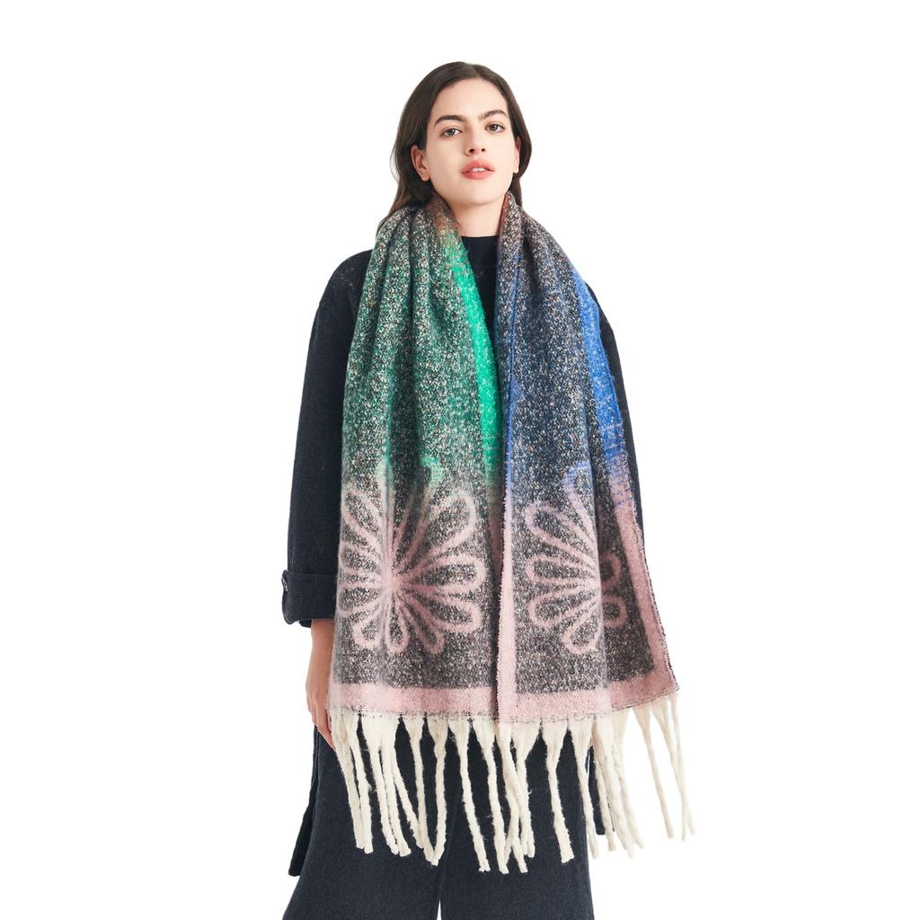 Autumn and winter new loop yarn imitation mohair jacquard small flower scarf