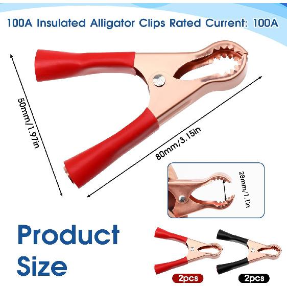 4 Pcs Insulated Alligator Clips, 50A Heavy Duty Alligator Clamps Black Red Boot Metal Spring Loaded Truck Car Battery Electric Test Clips for Car