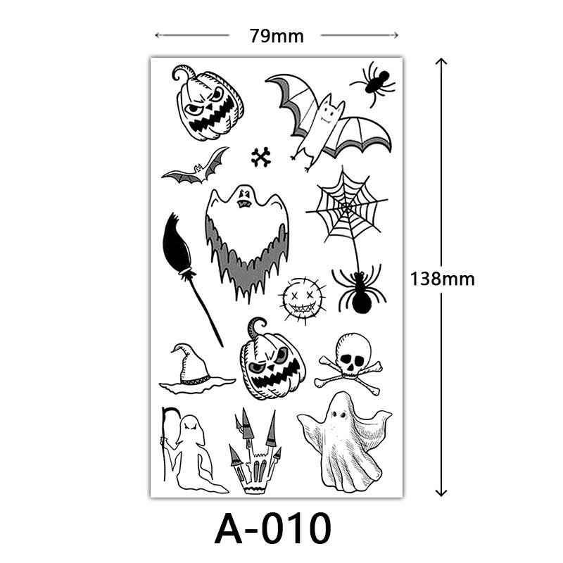 Halloween Tattoo Sticker, Skull Reaper Sickle, Black Bat Tombstone Pumpkin Tattoo