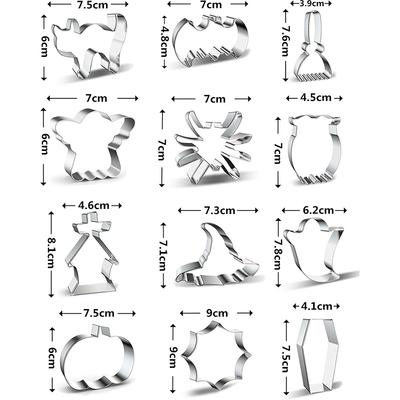 LMETJMA 12Pcs Halloween Cookie Cutters Set Stainless Steel Bat Ghost Cookie Cutter Shapes Halloween Cookie Cutter Stamp JT553