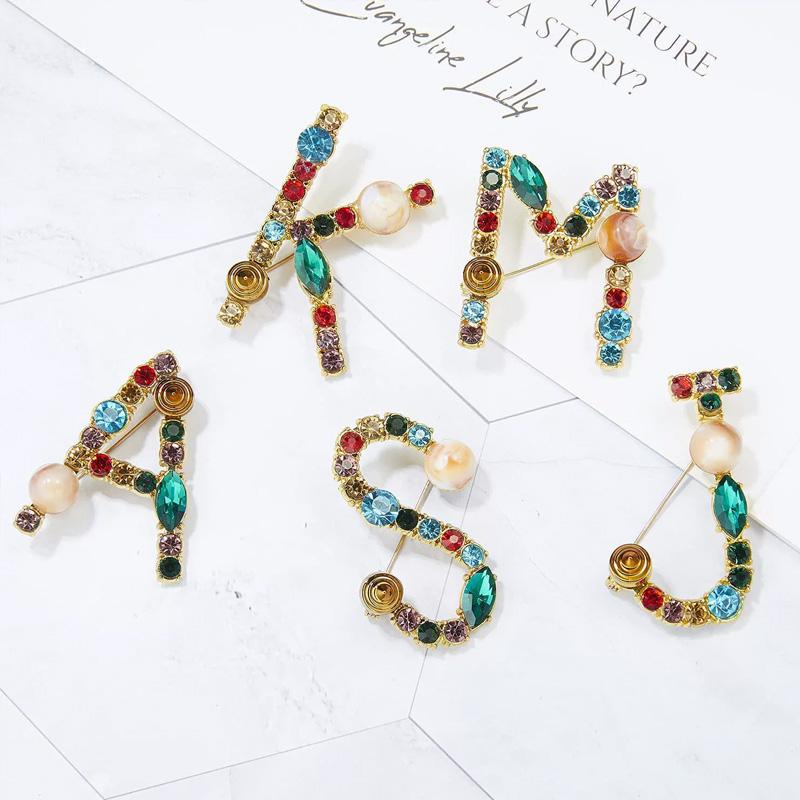 1PC 26 Letters Colorful Jewelry Gifts for Women Alphabet Brooch A-Z Rhinestone Letter Pin
