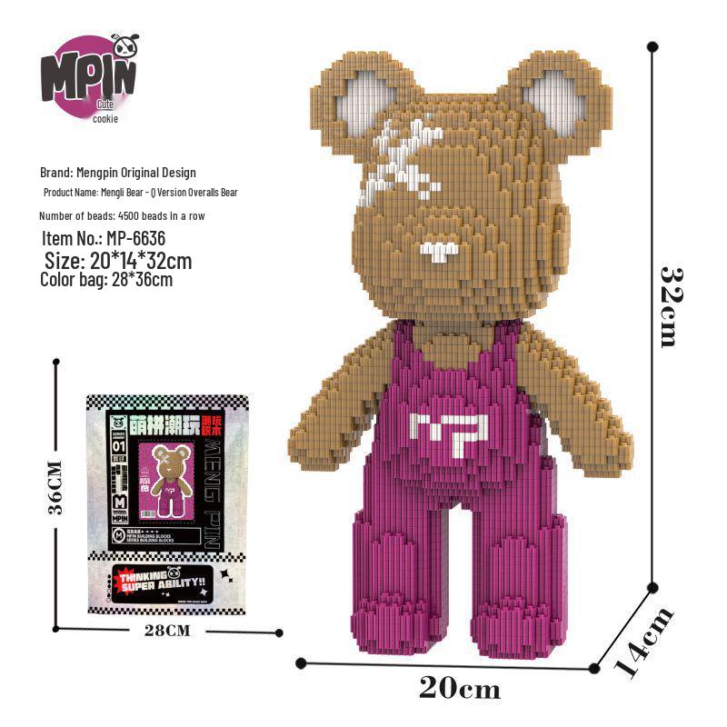 

Colorful Bear Overalls Micro Bricks Puzzle Toy for Kids - Brain Teaser Birthday Gift Ornament