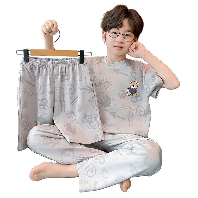 Summer Boys' Cartoon Pajama Set: Short-Sleeve, Three-Piece for Big Kids
