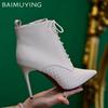 Pointed Toe Women Snow Ankle Boots High Heels Fashion Shoes Winter Sexy Lace Up New Boots 2024 Trend Designer Pumps Botas Mujer