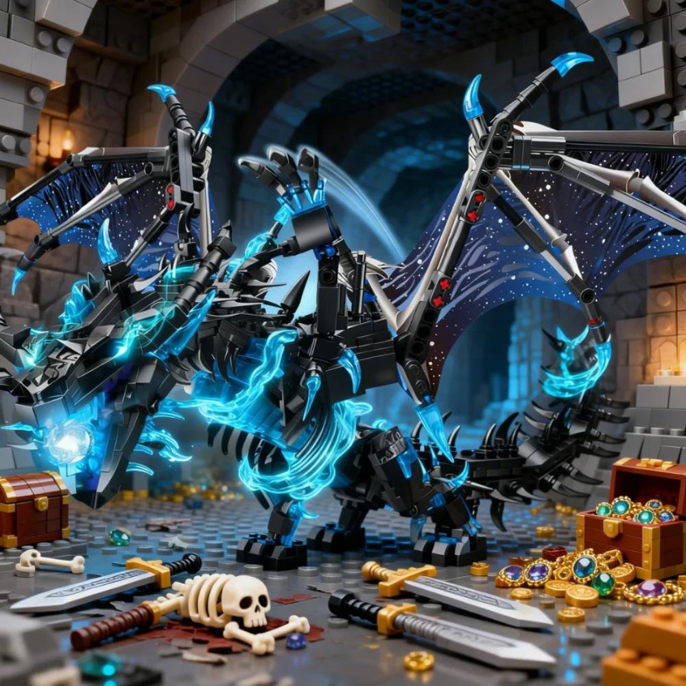 Western Fantasy Frost Dragon Building Blocks, Large Ice Dragon Model, High Difficulty Adult Assembly Gift Set