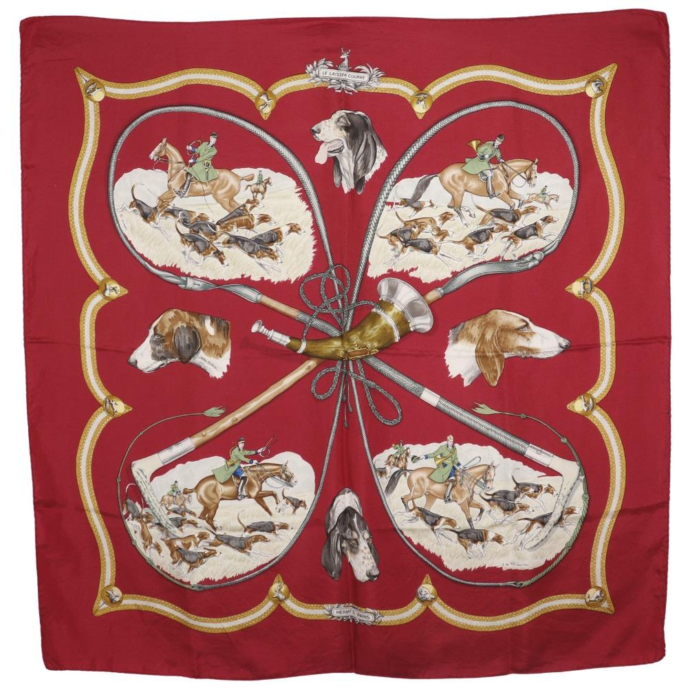 

HERMES Carree90 scarf LE LAISSER COURRE Hound Red silk Women Used