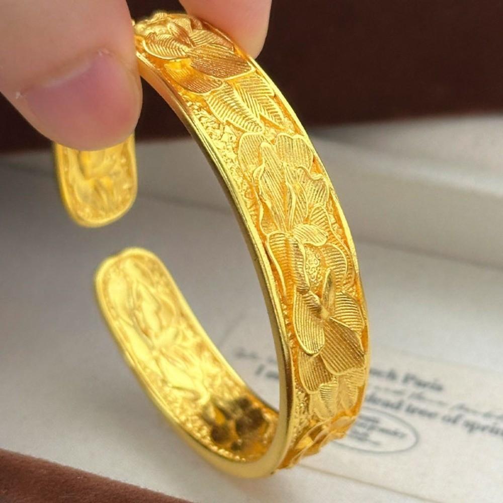 Wide Chinese Style Bangle Opening Wrist Jewelry Classical Golden Bracelets Groom