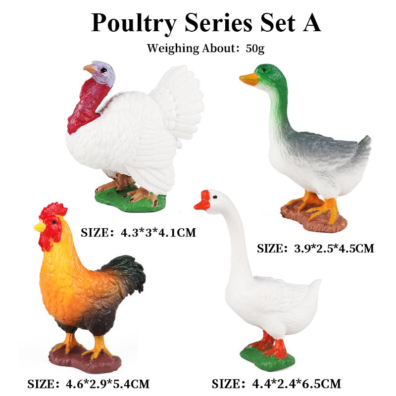 Oenux Zoo Farm Series Farmer Cow Hen Duck Model Action Figures Poultry Animals Set Figurine Miniature Educational Kids Toy