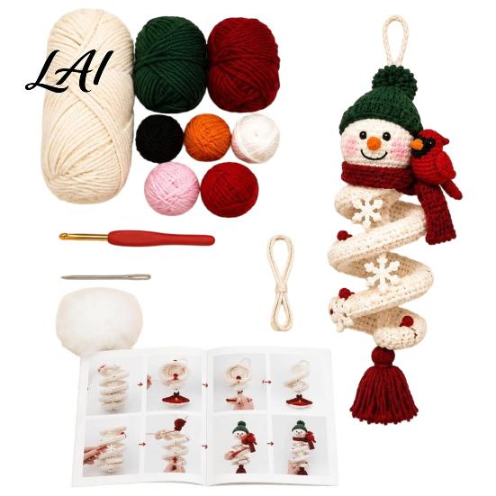 DIY Handmade Holiday Decorations Crochet Spiral Ornament Kit for Adults Beginners Christmas Craft Set Fun Winter Indoor Activities with Yarn Hook,