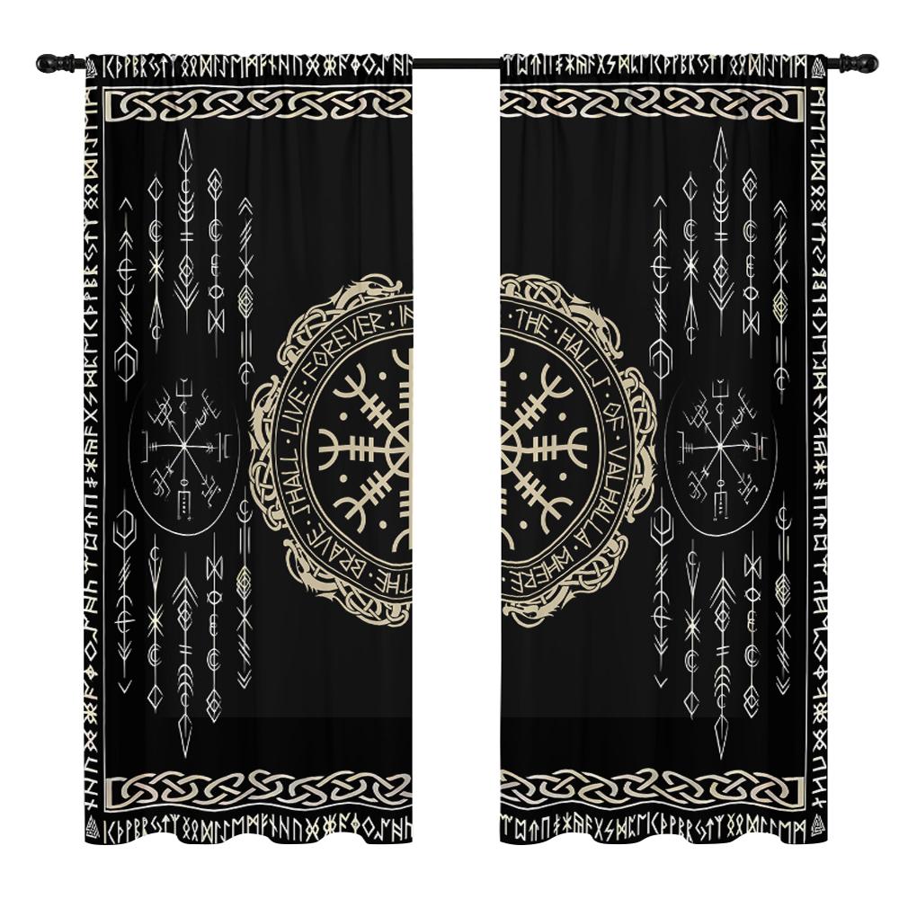2 pieces, mysterious rune geometric totem curtains - semi blackout - suitable for living room, bedroom, kitchen, home decoration