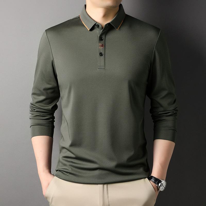 Tricou cu mânecă lungă pentru bărbați, cu rever, pentru afaceri, de primăvară și toamnă, casual, de bază, polo larg, îmbrăcăminte la modă pentru bărbați