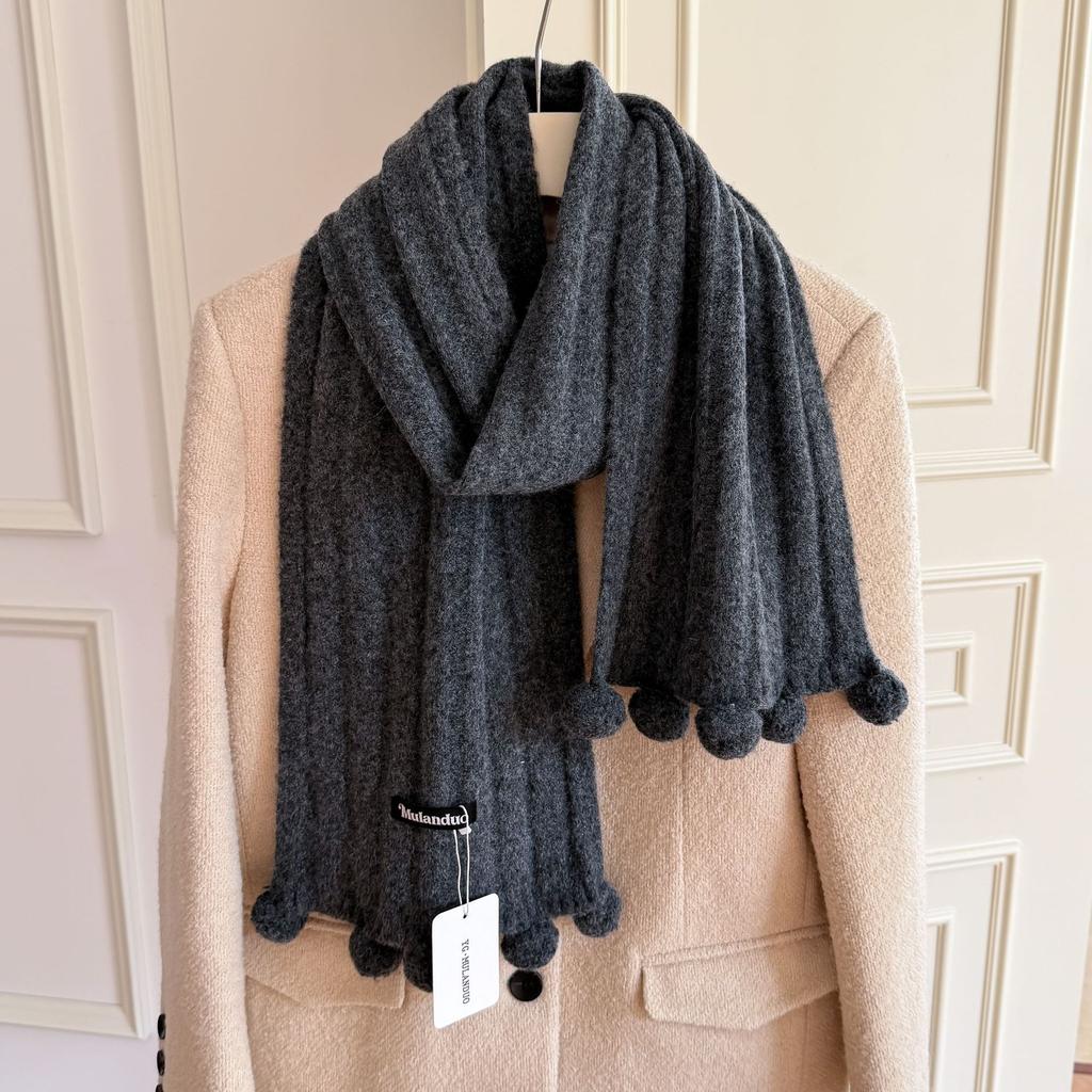 Sweet wool blended couple hairball scarf autumn and winter pit strip knitted warm versatile scarf