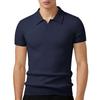 Mens Solid Color V Neck Knit Short Sleeve Polo Shirt
