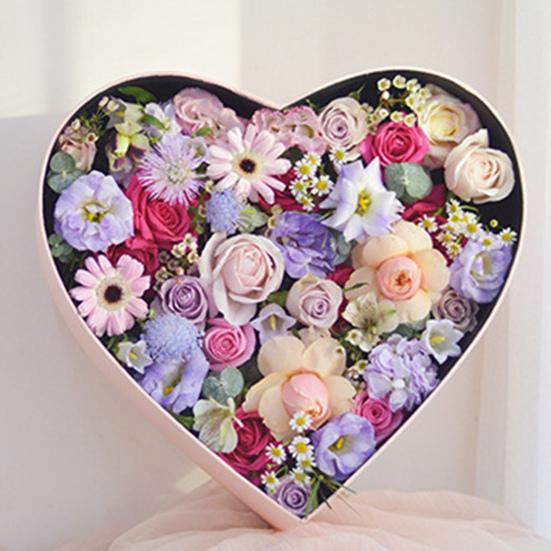 2Pcs/Set Flower Box Heart Shaped Hot Stamping Paper Florist Packaging Rose Gift Case for Party