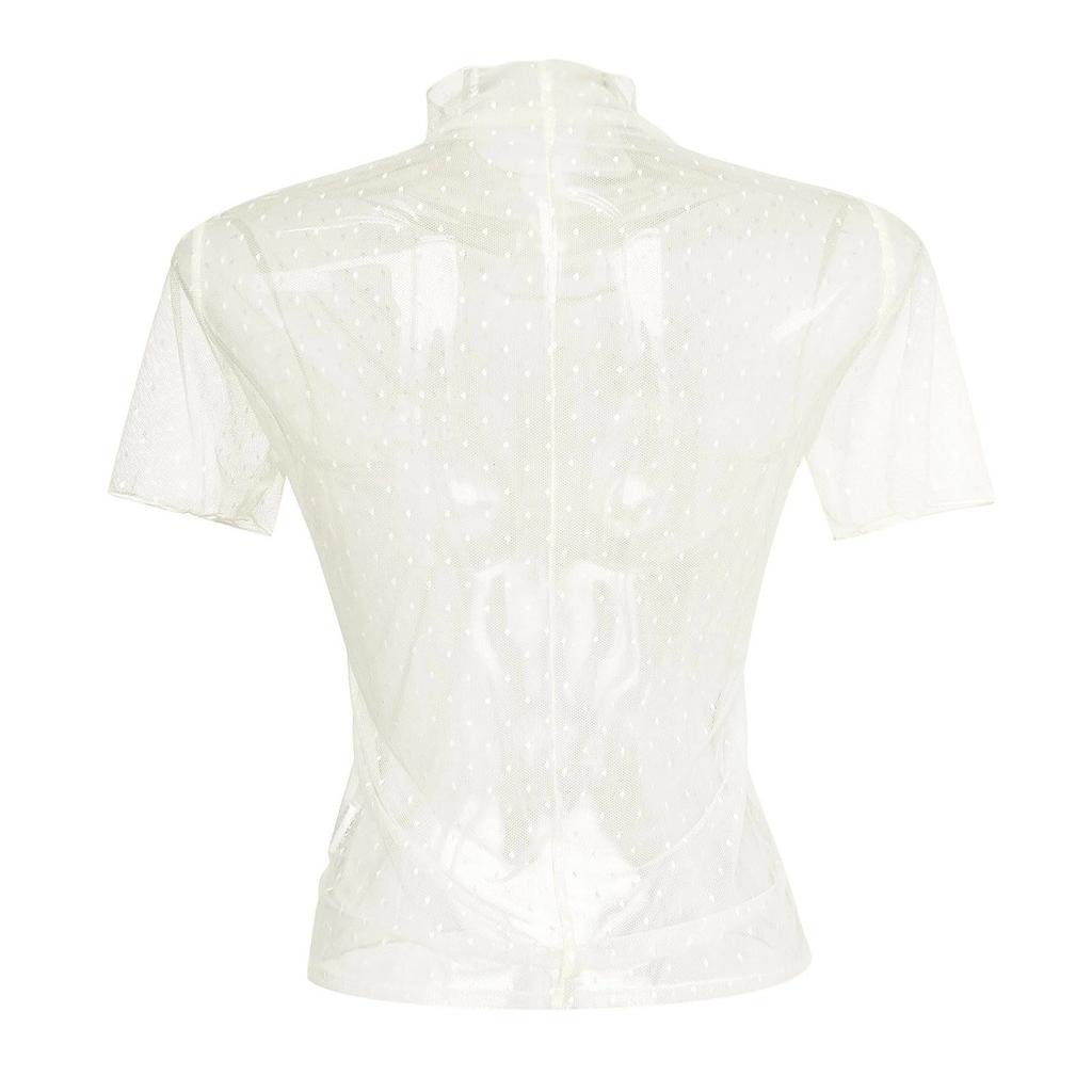 Women's Solid Color  Mesh Short Sleeved Half High Neck Base Small Shirt Top Small Shirt Top