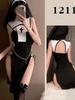 Sexy Summer High Slit Cheongsam Nun Dress Role-playing Uniform Dress Elegant Tank Mini Dress Sweet SM Exotic Women Dress 3XPC