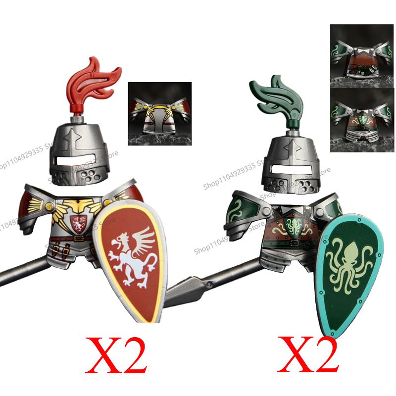 Mittelalterliche Militärsoldaten Figuren MOC Bausteine Burg Schwarzer Adler Wolf Krake Greif Antiker Ritter Waffen Bausteine Spielzeug