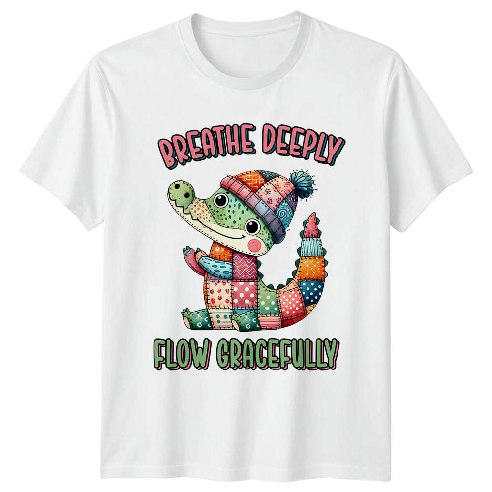 Breathe Deeply Flow Gracefully Alligator Yoga TShirt S