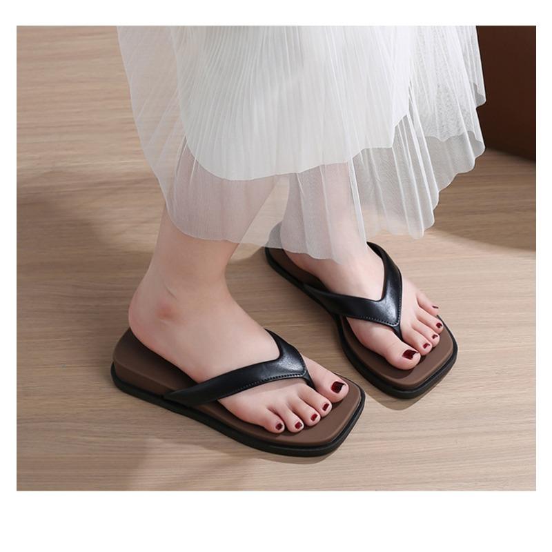 Damen Plateau-Flip-Flops mit quadratischer Zehenpartie, dicke Sohle, rutschfeste Zehentrenner-Sandalen, lässige Sommer-Strand-Slides für drinnen und draußen