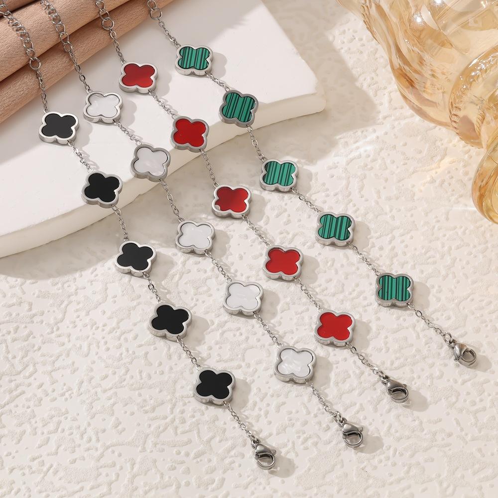 Mode Neues vierblättriges Kleeblatt Titanstahl 18k Perlmutt Armband Verblasst nicht Damen Handschmuck