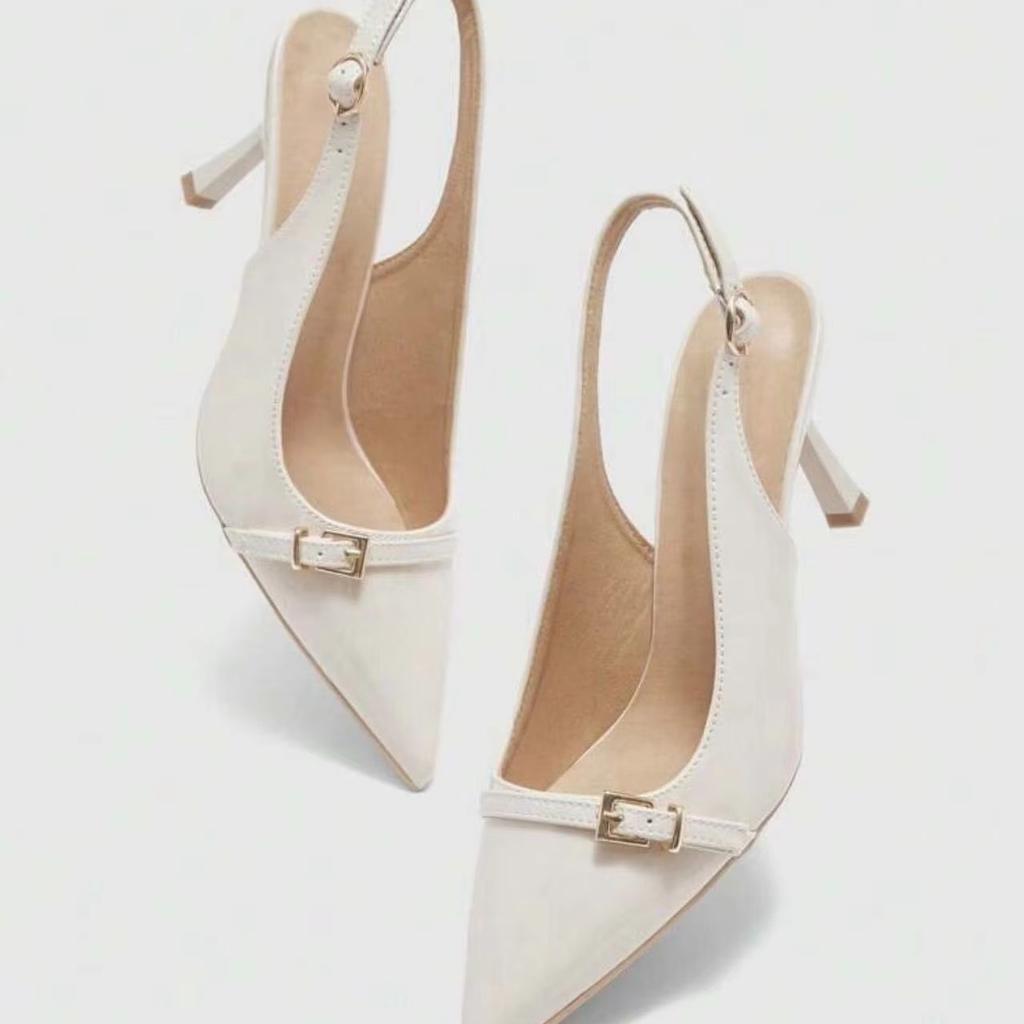 Classic Ankle Strap Sandals Woman Slides Casual Thin High Heels Shoes Women Solid Slip on Pointed Toe Summer Sandals Plus Size