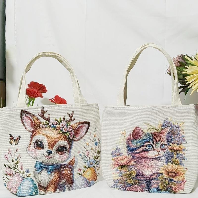 Small canvas bag double-sided embroidered tote bag elephant tote bag large capacity women's bag tote bag