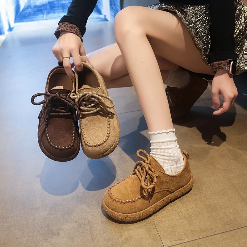 Platform biscuit shoes women's 2025 spring and autumn new retro casual sports style kangaroo shoes British style Doudou shoes