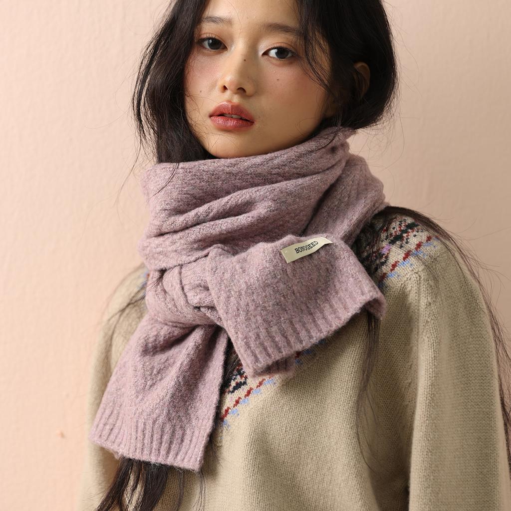 New Korea Styles Wool Knitted Small Scarf Women Winter Warm Scarves Simple Designer Thickened Shawl Soft Pashmina Neck