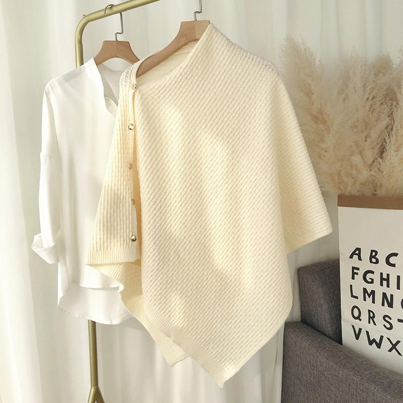 Neuer Frühling Damen Strickschal Schals Gestrickter Pashmina mit Knopf Weste Uni Kaschmir Schal Wickel Bufandas Mujer Ponchos Umhang