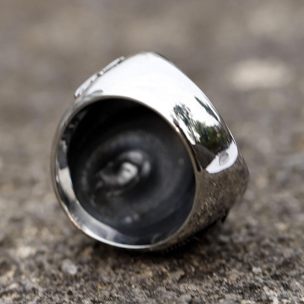 Stainless Steel Unique Black Stone Ring Gothic Biker Retro Old Totem Jewelry for Gifts Free Shipping