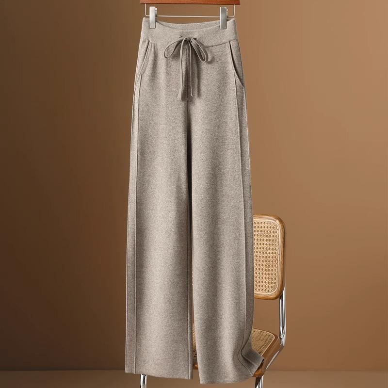 High Waist Knit Wool Wide Leg Pants Woolen Pants Women Autumn Winter Leisure Loose Straight Drooping Grandma Trousers