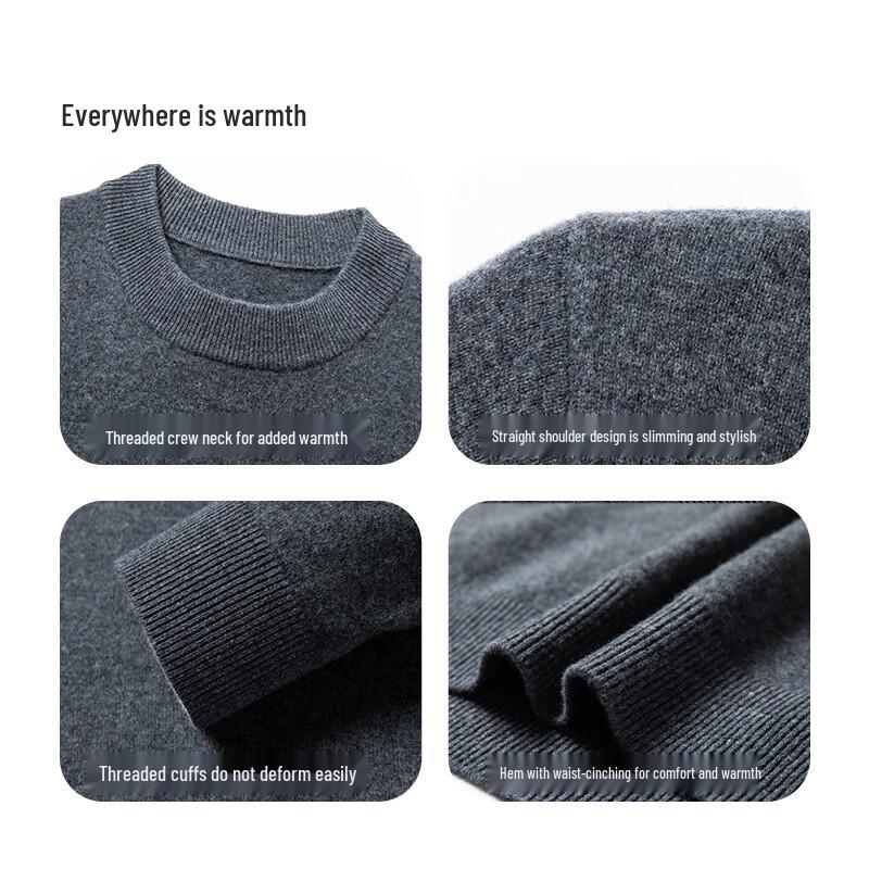 Hengyuanxiang Men's Cashmere Wool Blend Crew Neck Sweater