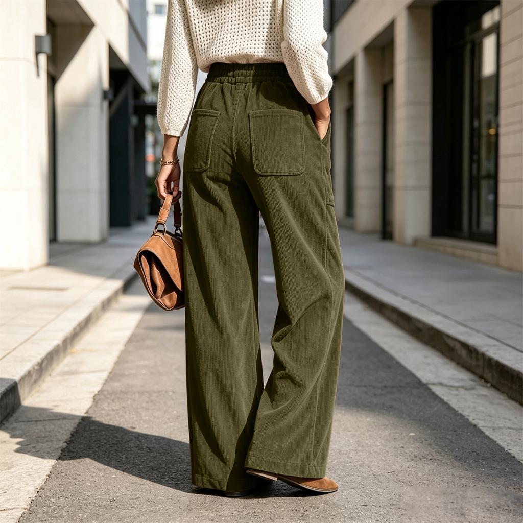 Women's Corduroy Wide Leg Pants With, Color Casual Long Trousers for Everyday Wear