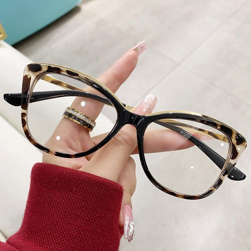 New Cat Eyes Large Frame Women Anti Blue Light Glasses Fashion Printing Solid Computer Glasses Frame Eyeglasses